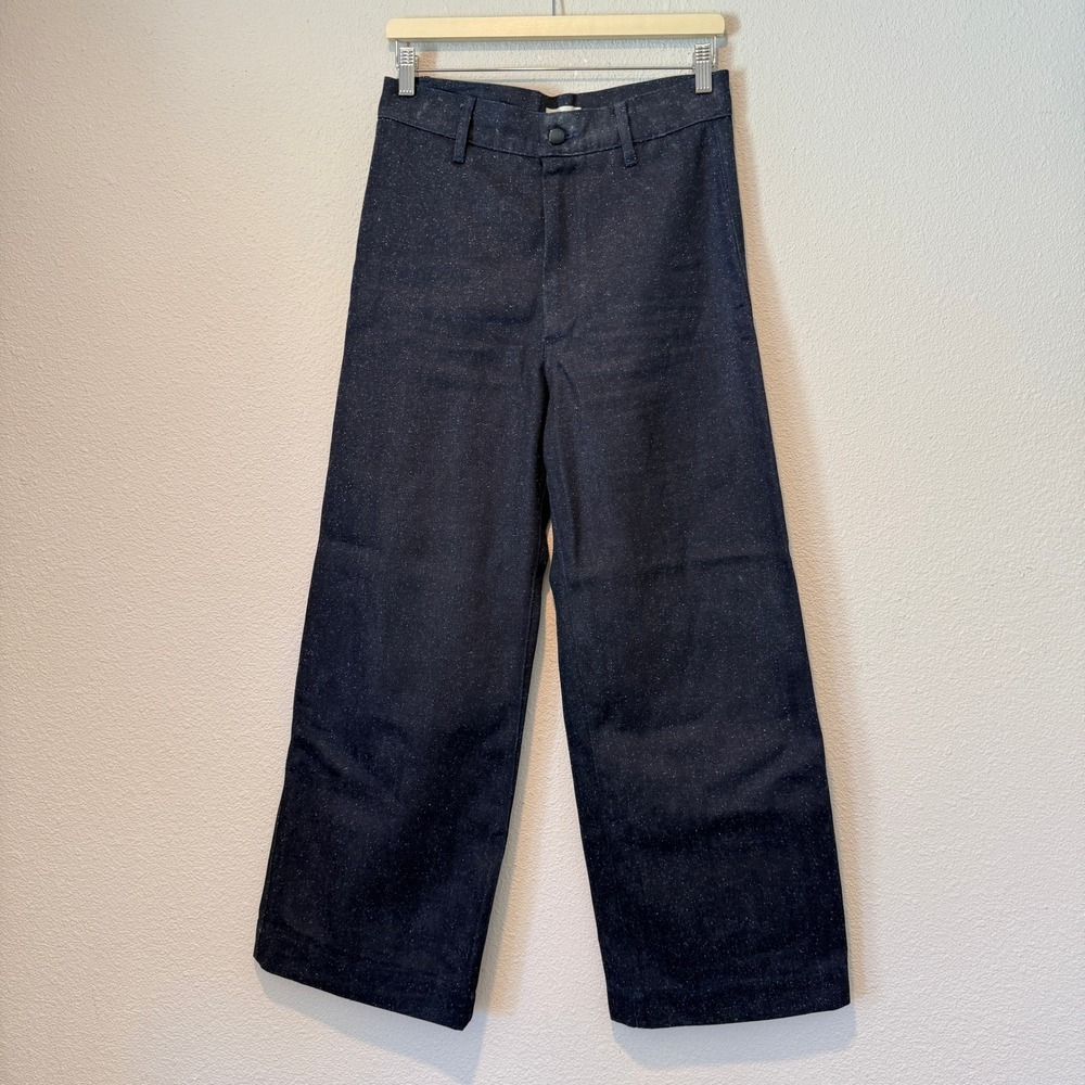OZMA of California Indigo Speckled Cotton Silk Wide Leg Pants 30 Made in USA